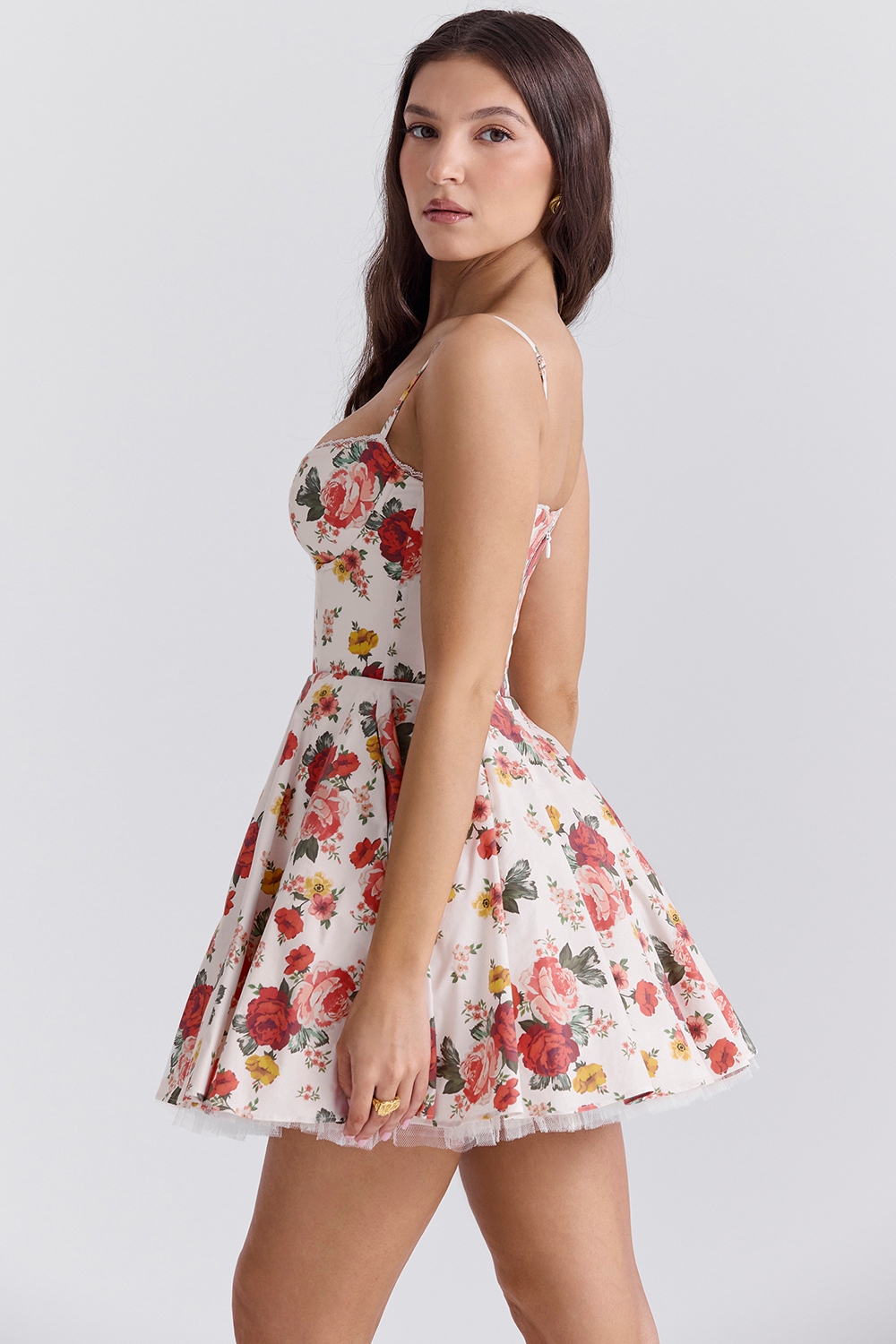 Minimoiselle-Italian Rose Print Tulle Mini Dress