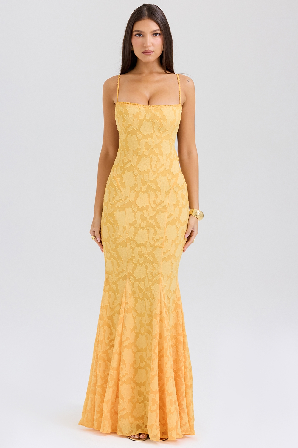 Joan-Apricot Lace Up Back Maxi Dress
