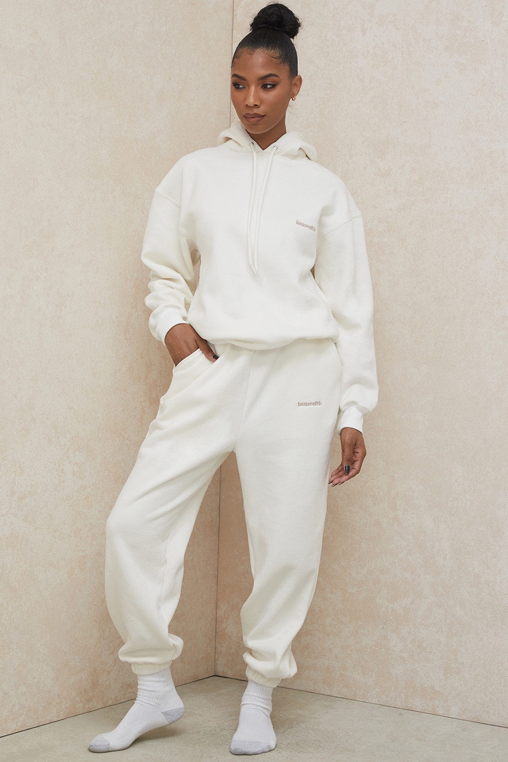 Sky-Off White Fleece Back Jogging Trousers