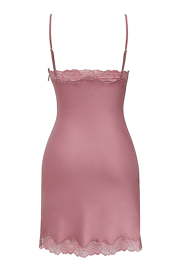 Nia-Rose Pink Satin & Lace Slip Dress