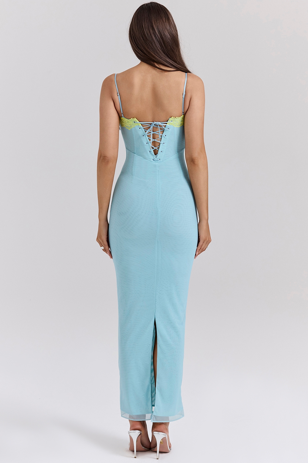 Aiza-Ocean Blue Contrast Lace Maxi Dress