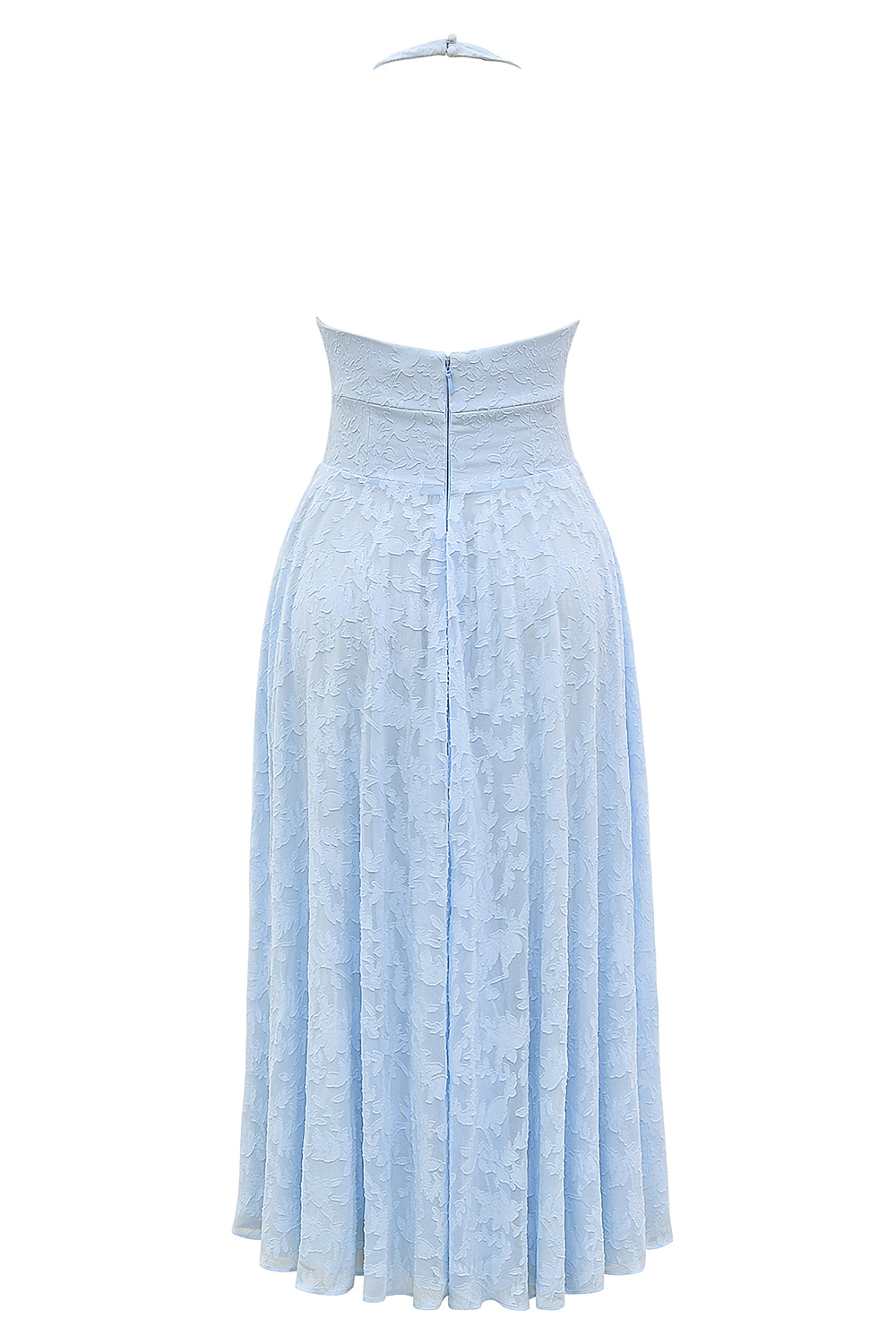 Arietta-Bluebell Floral Jacquard Halter Midi Dress