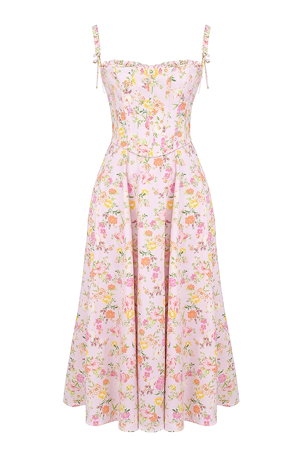 Clarabelle-Pink Meadow Print Cotton Midi Sundress