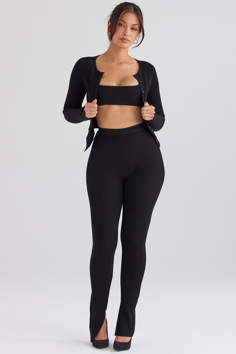 Mitzi-Black Ribbed Knit Leggings - SALE