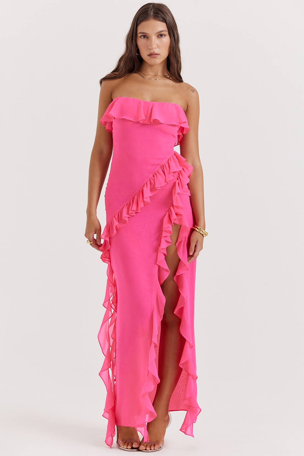 Sarina-Fuchsia Ruffle Maxi Dress