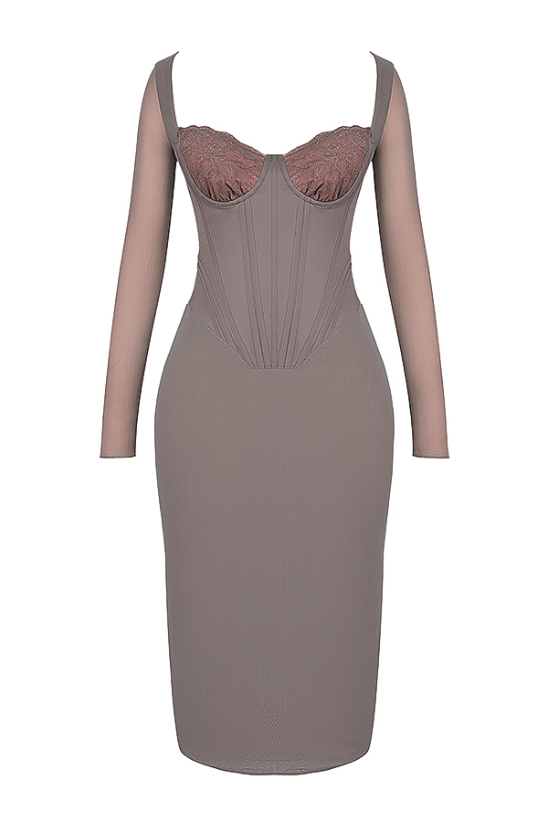 Safran-Mocha Corset Midi Dress