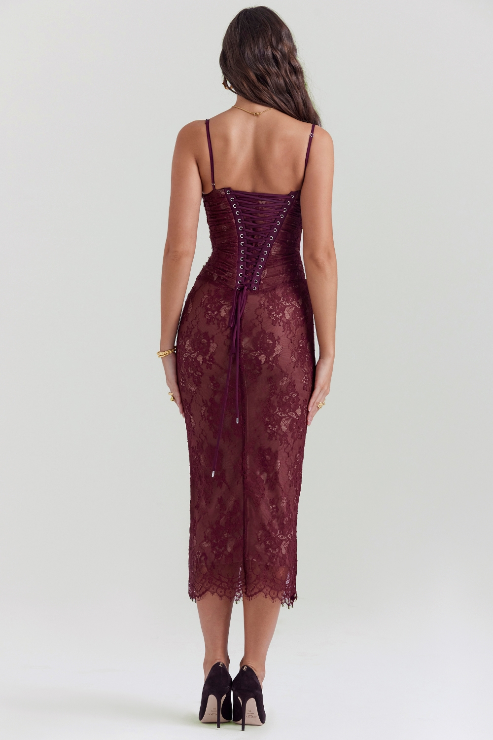 Gaia-Claret Lace Midi Dress