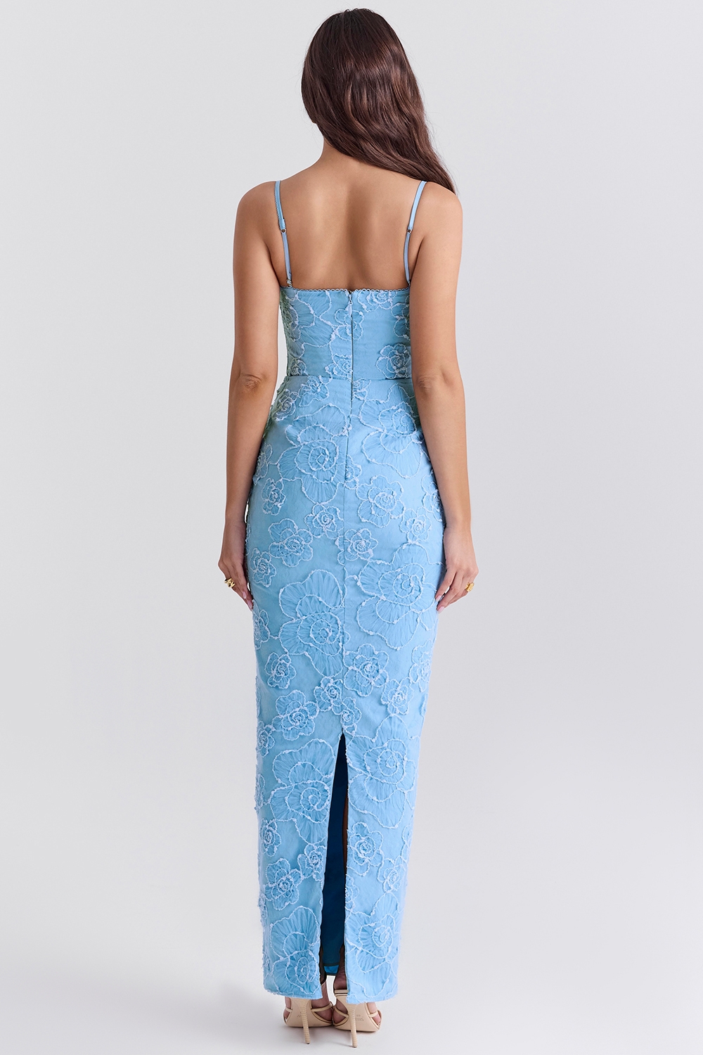 Eva-Tuscan Blue Embroidered Floral Maxi Dress