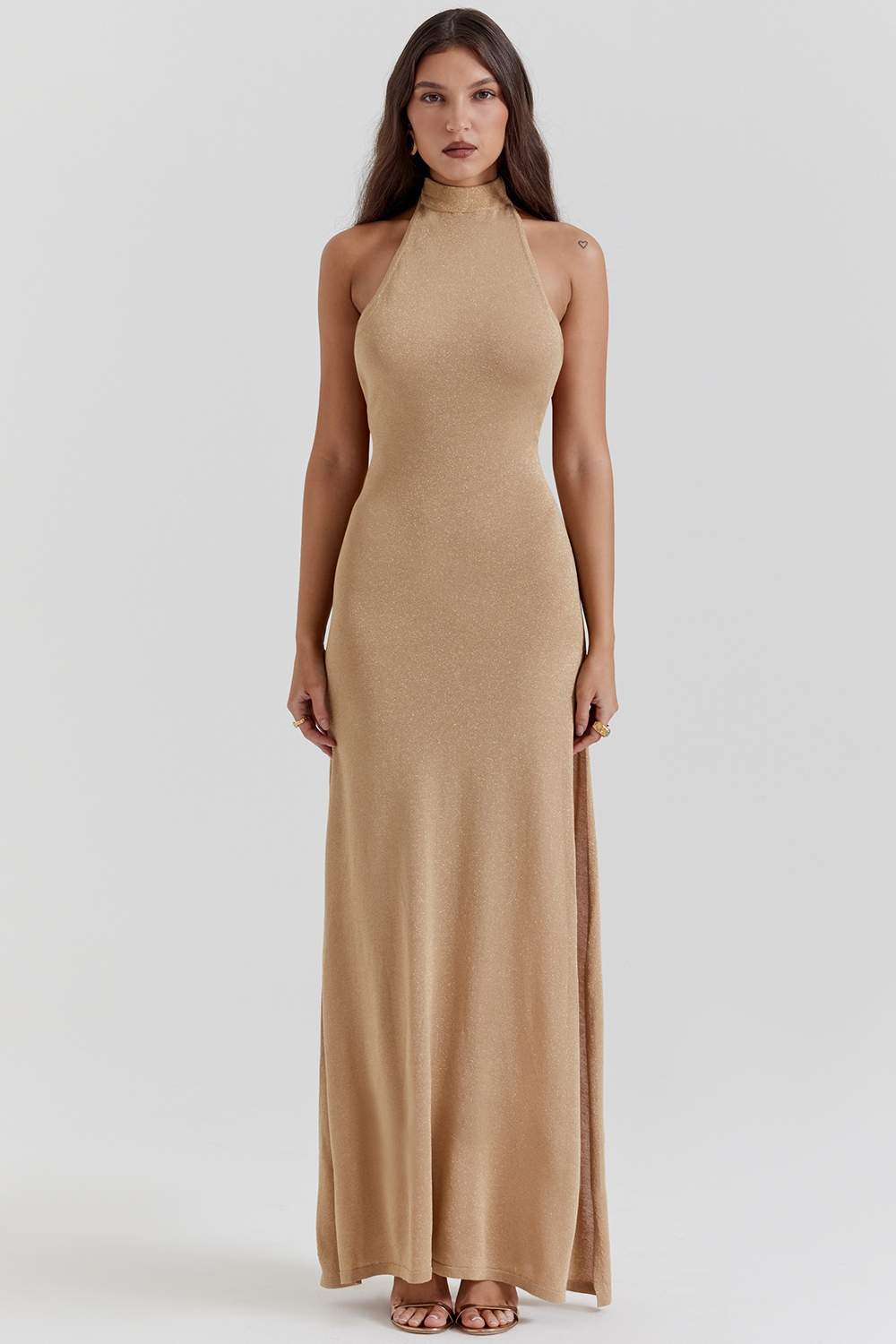 Selia-Gold Knit Maxi Dress