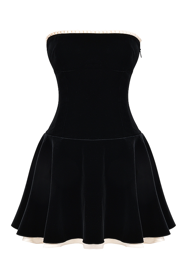 Marilla-Black Velvet Strapless Dress