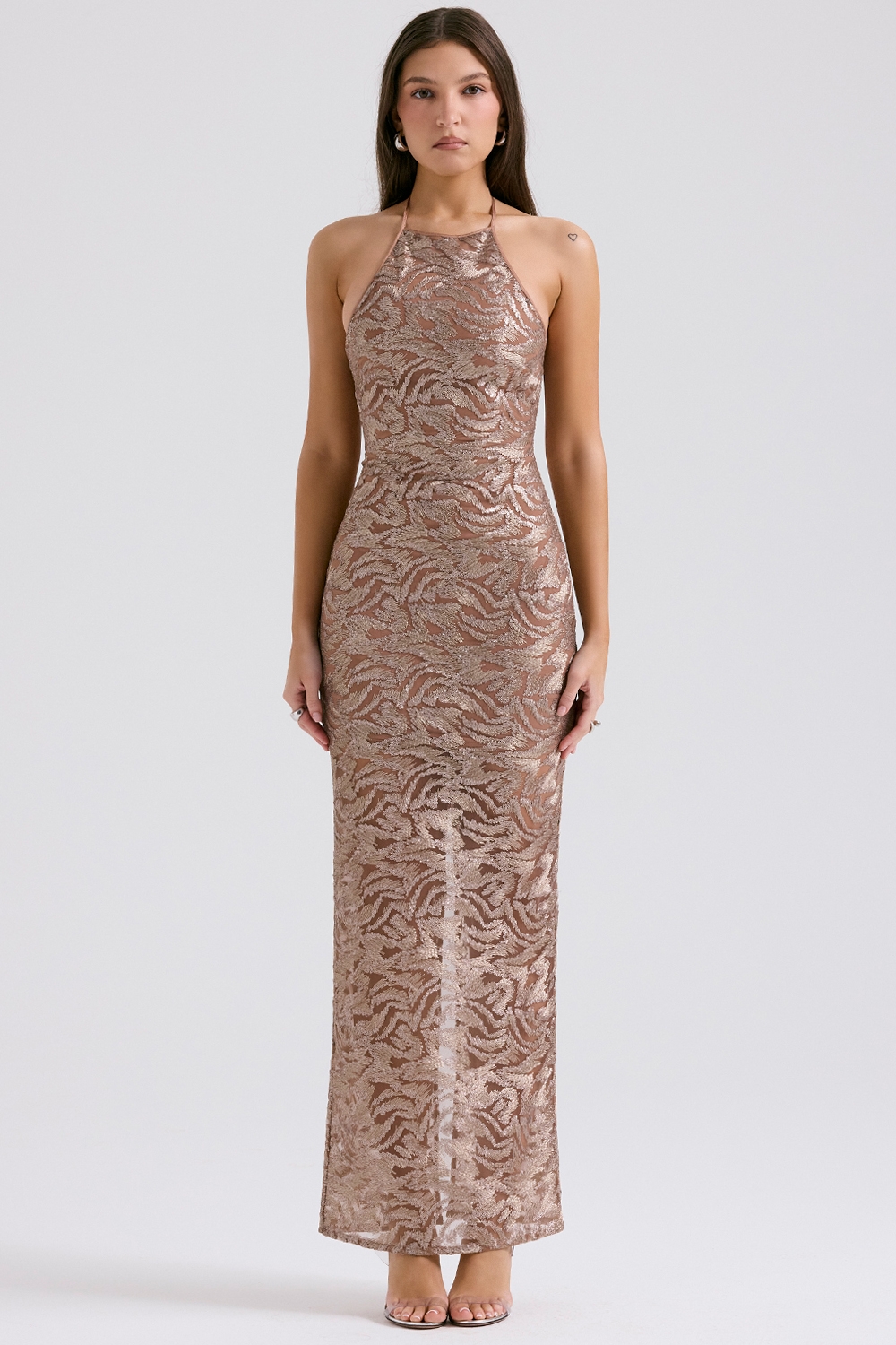 Giada-Rose Gold Embroidered Sequinned Gown
