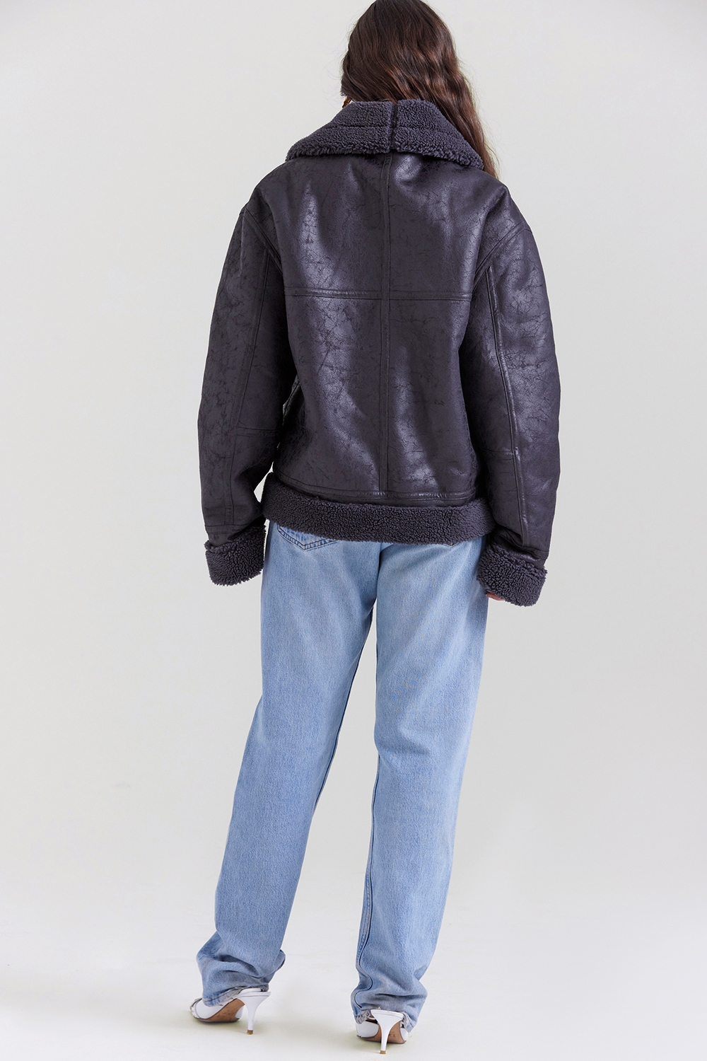 Madden-Grey Vegan Shearling Aviator Jacket