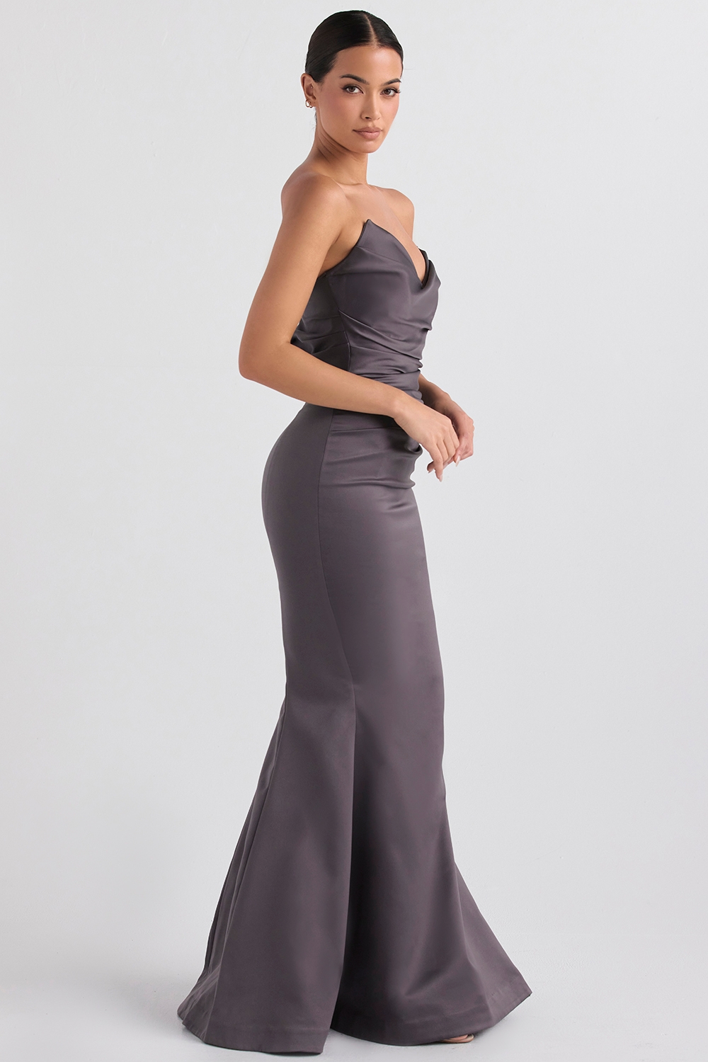 Fleur-Shadow Satin Strapless Gown
