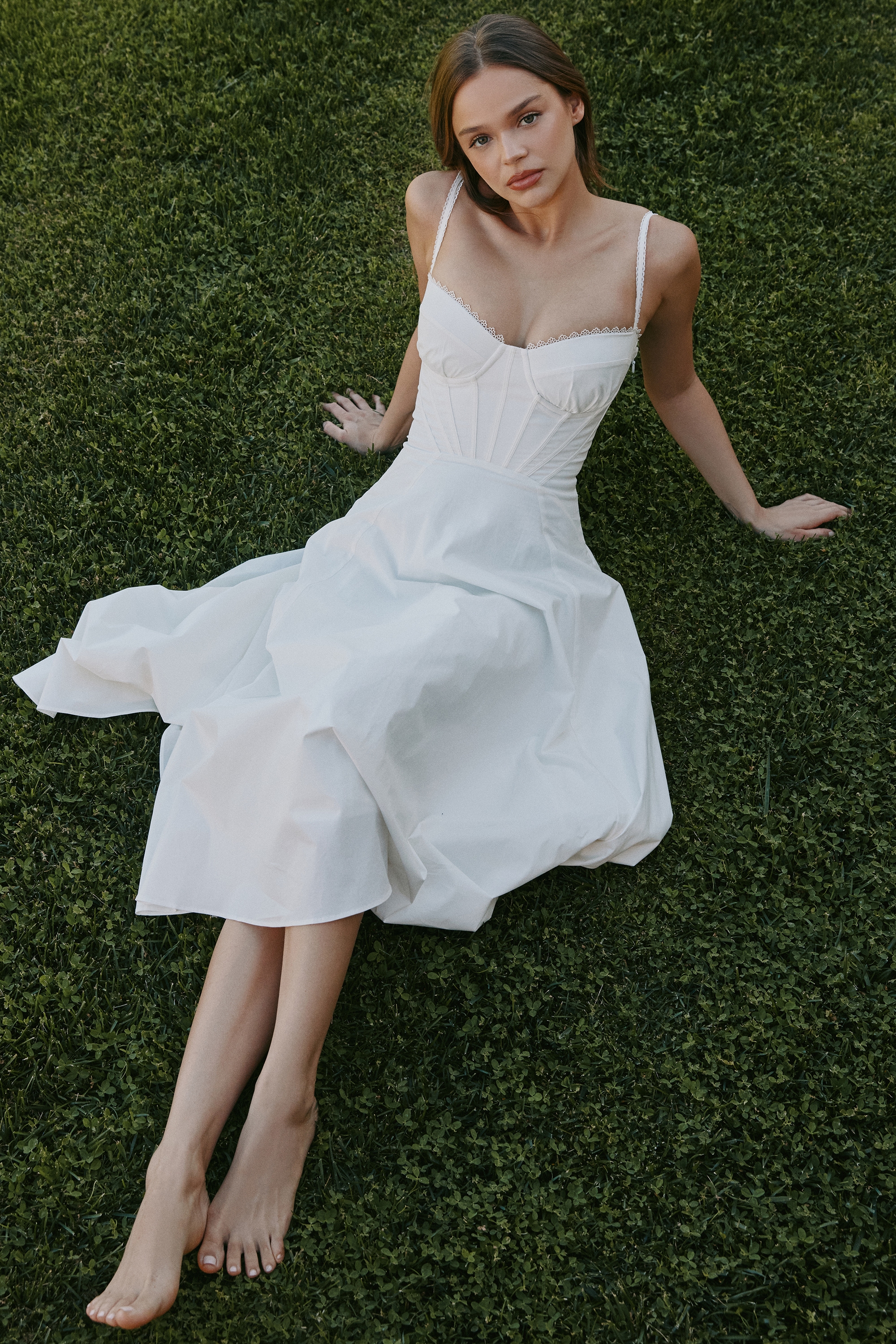 Steffani-White Stretch Cotton Midi Sundress