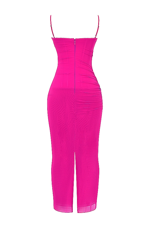 Nalini-Fuchsia Stretch Mesh Maxi Dress