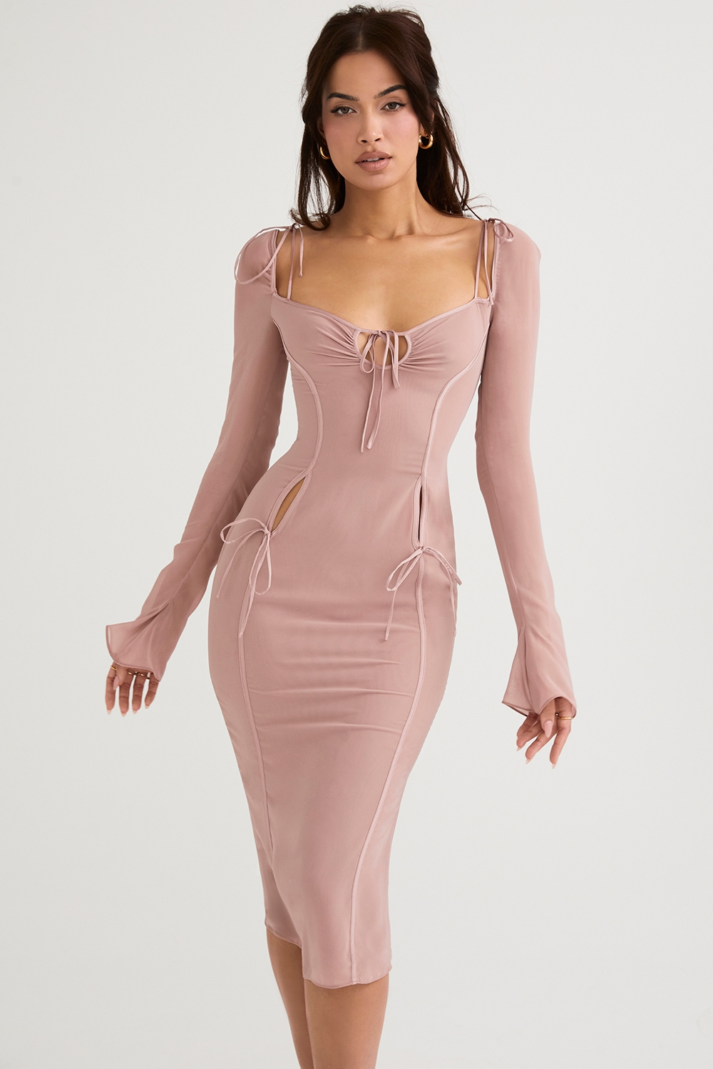 Ophelia-Blush Cutout Midi Dress