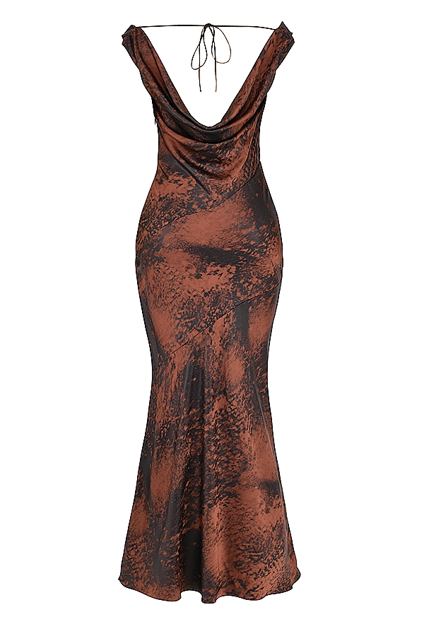 Alaina-Antique Copper Bias Cut Maxi Dress