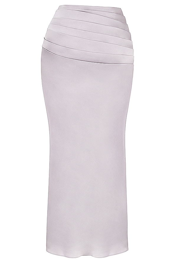 Jia-Grey Satin Gathered Maxi Skirt