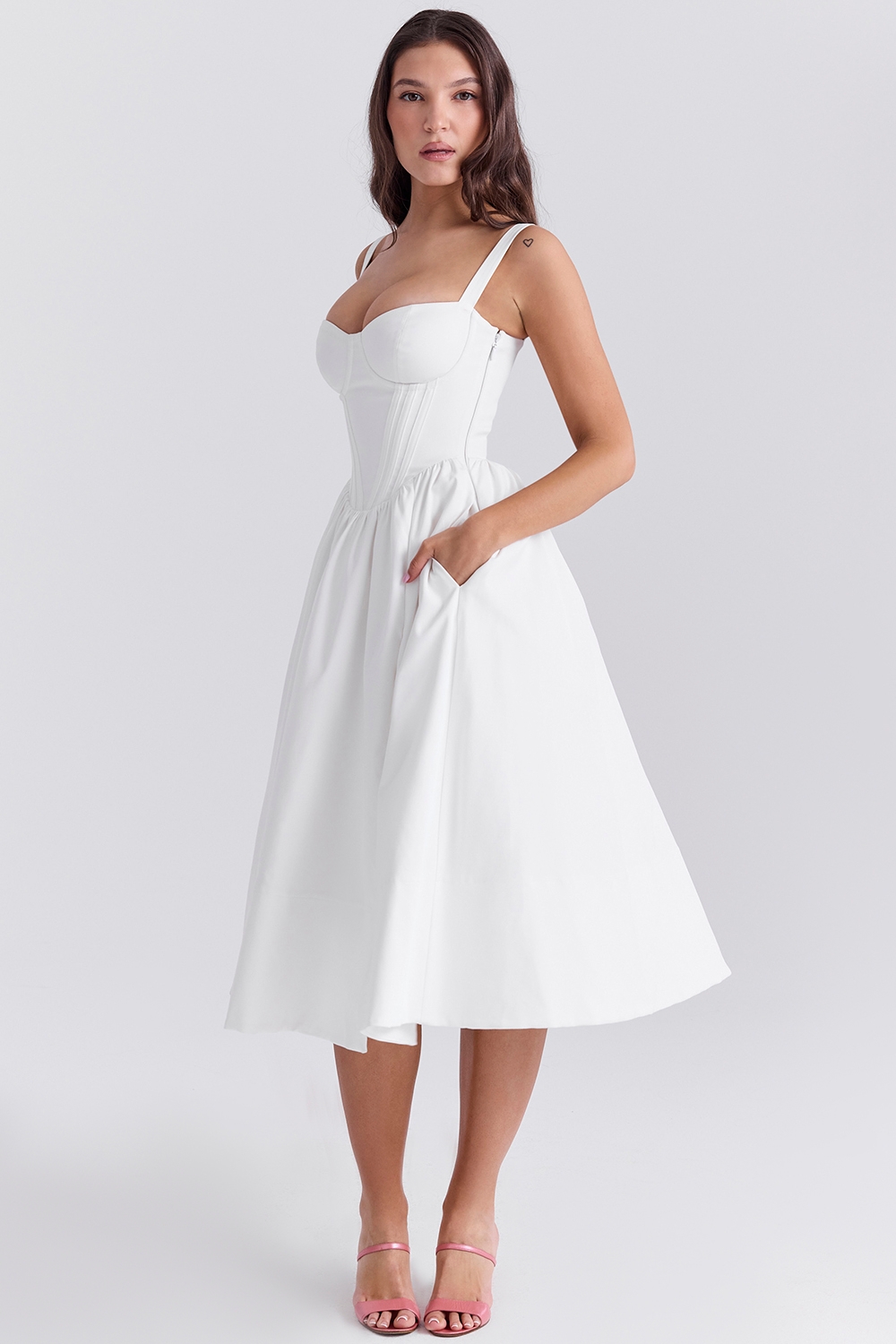 Kelly-White Corset Midi Sundress