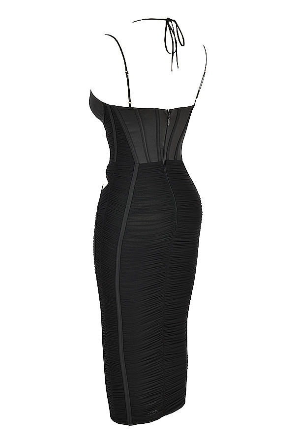 Maya-Black Ruched Midi Dress