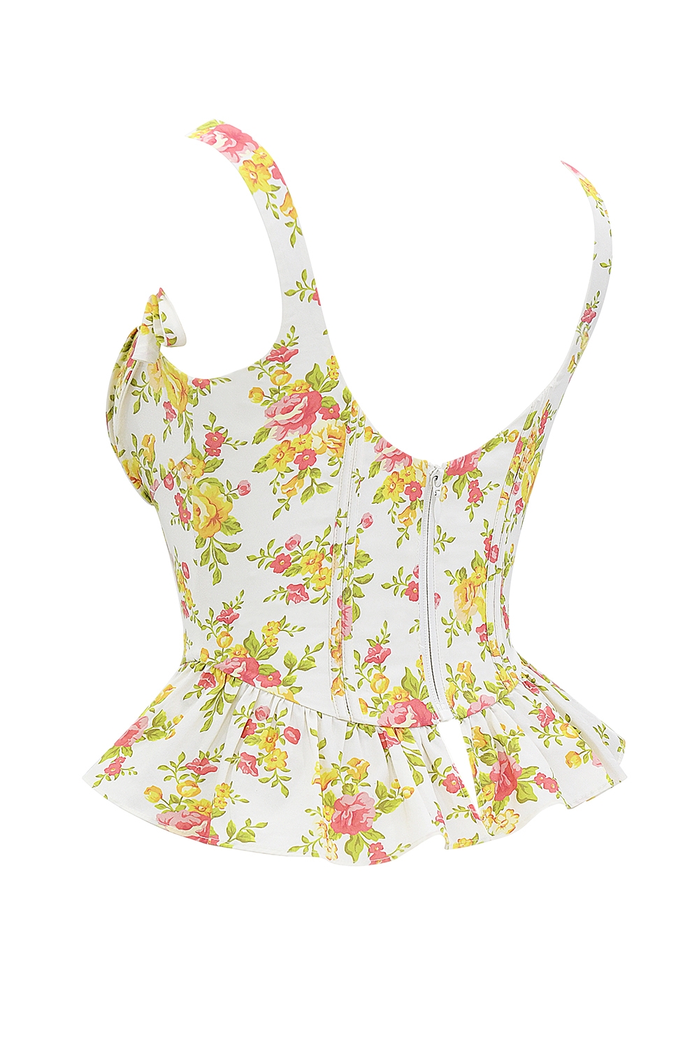 Gigou-Royal Rose Print Peplum Cotton Corset