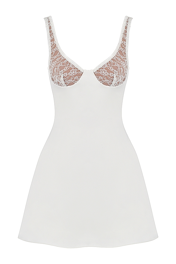 Cassandra-Ivory Satin and Lace Mini Dress