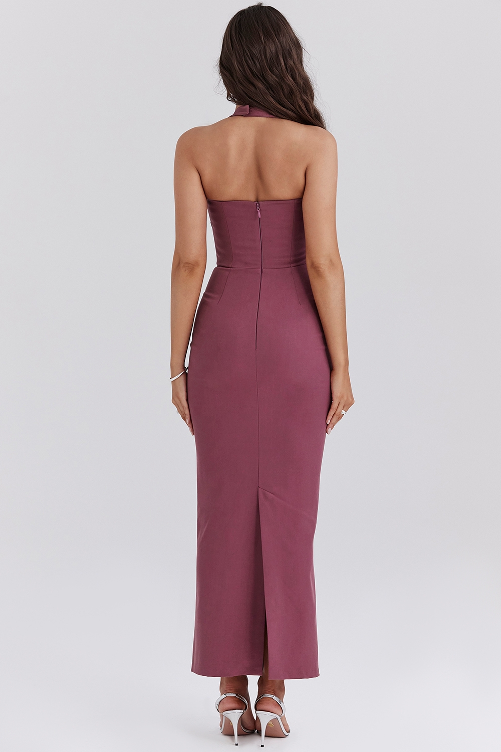 Mia-Mulberry Twill Halter Maxi Dress