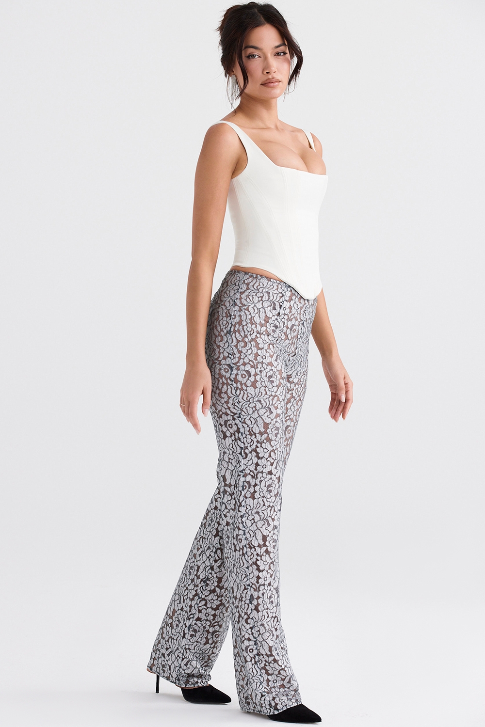 Mara-Silver Metallic Lace Trousers