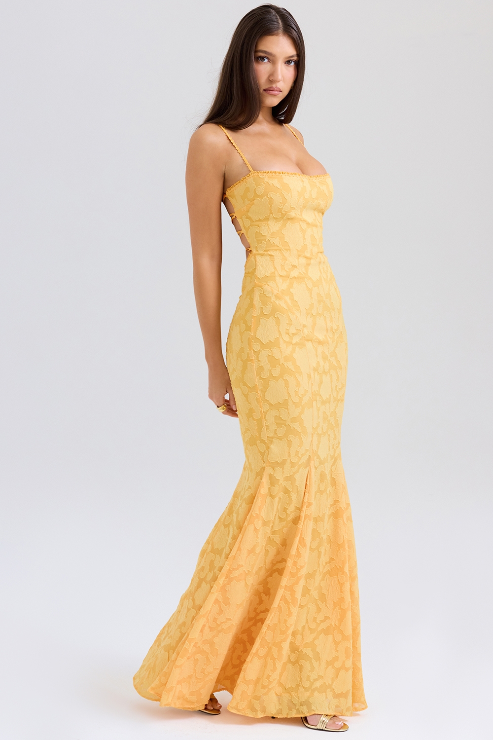 Joan-Apricot Lace Up Back Maxi Dress