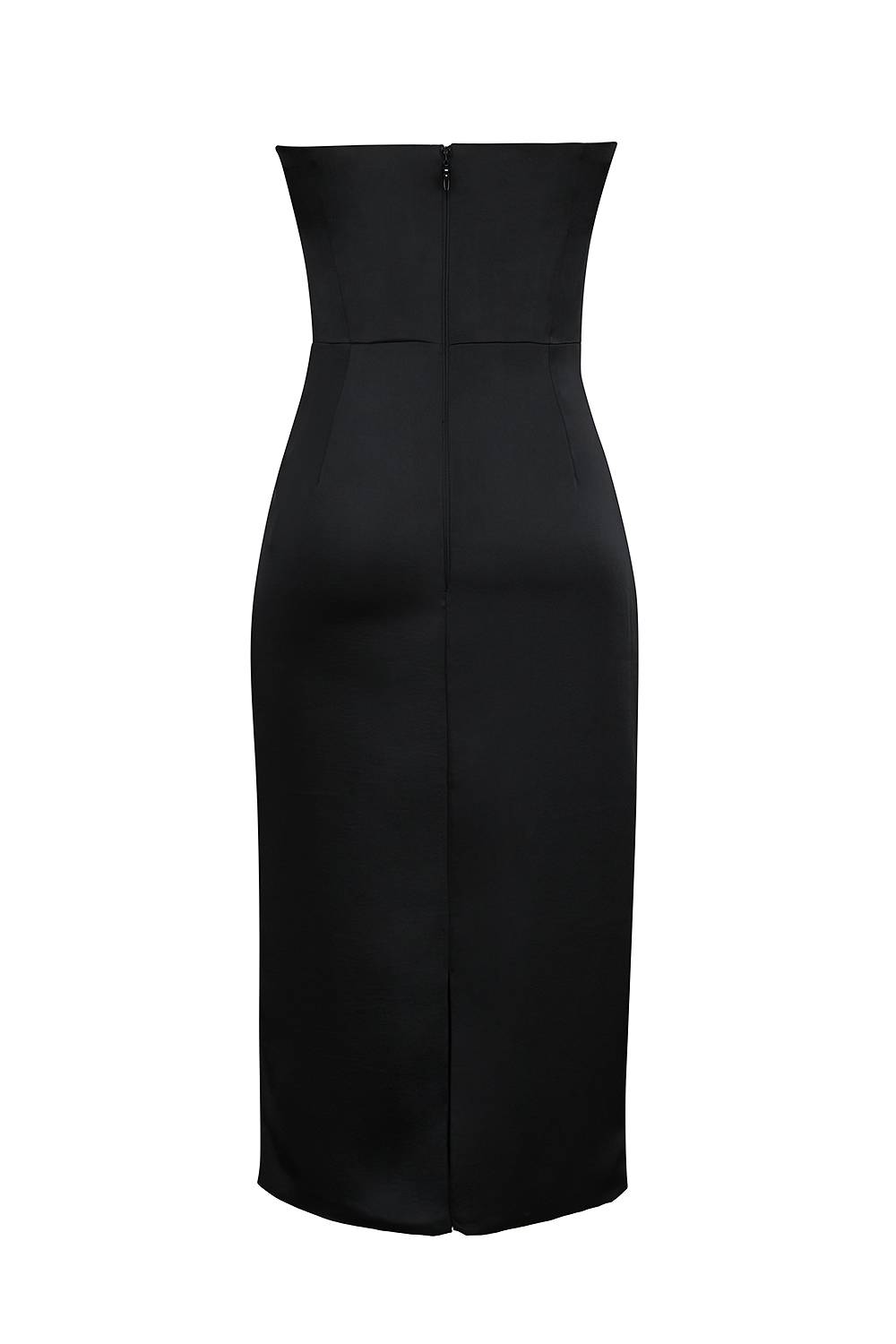 Santana-Black Satin Strapless Midi Dress