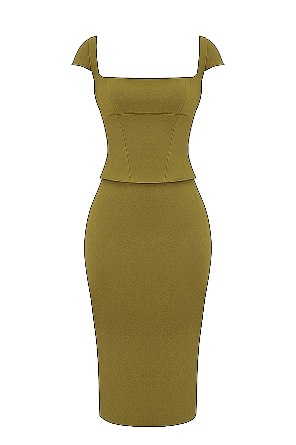 Layana-Olive Corset Midi Dress