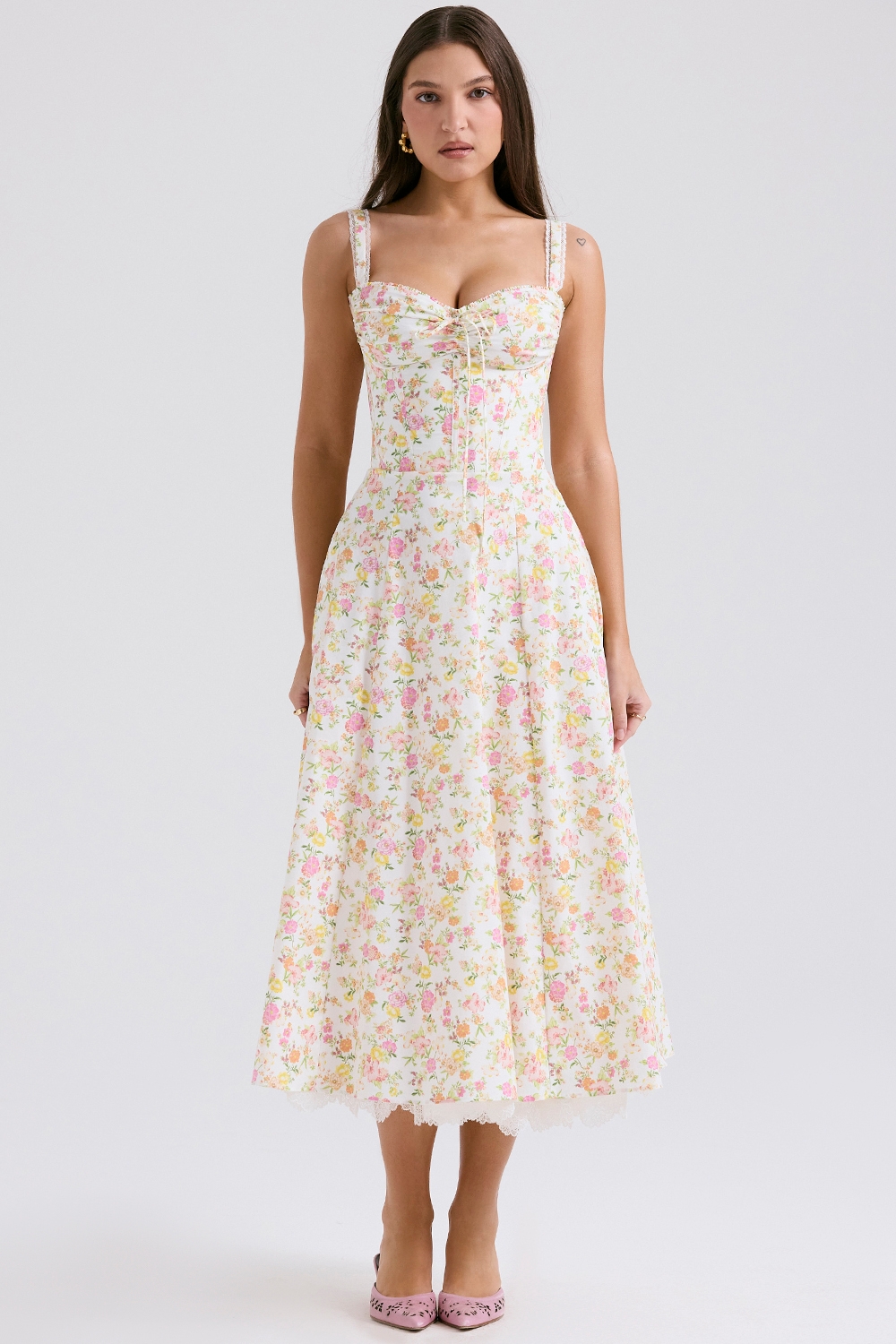 Rosalee-Ivory Meadow Print Cotton Bustier Sundress