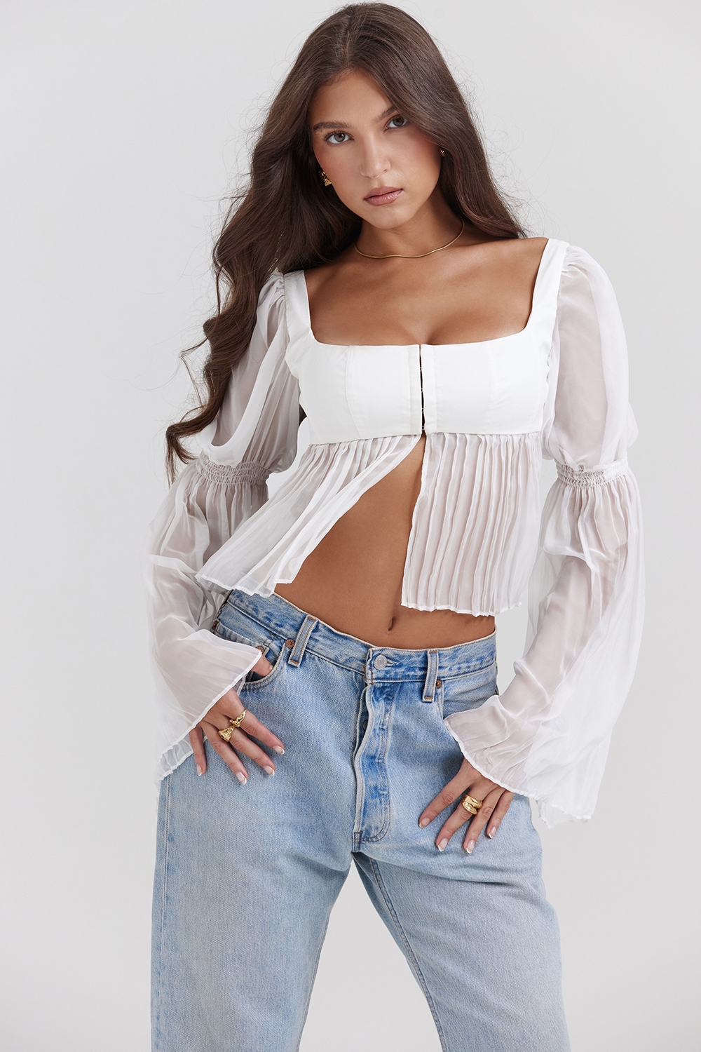 Lucie-White Pleated Top