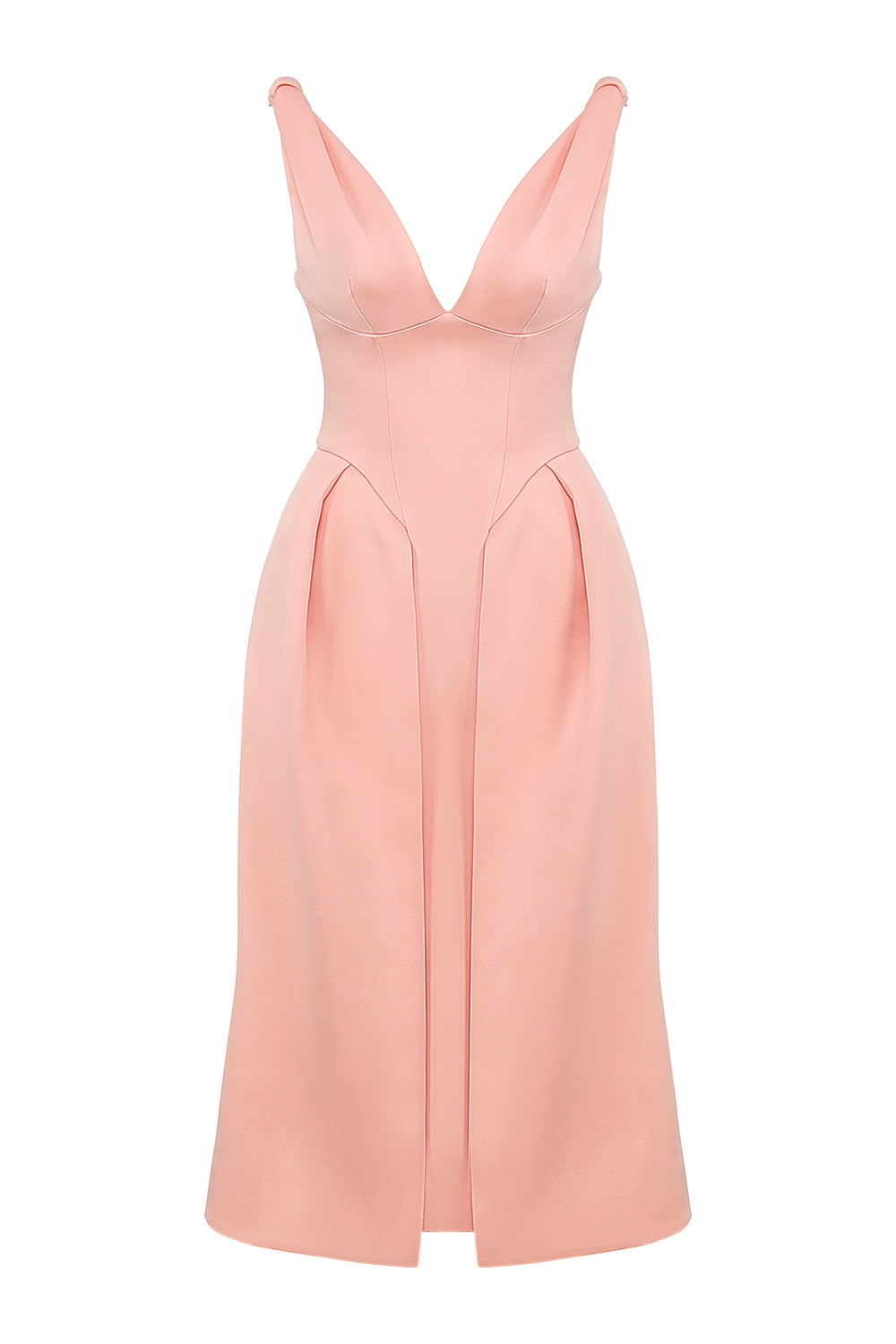 Paloma-Peach Satin Pleated Midi Dress - SALE