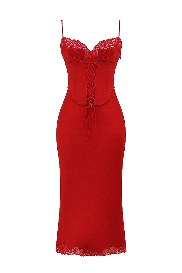 Salma-Red Rose Satin Slip Dress