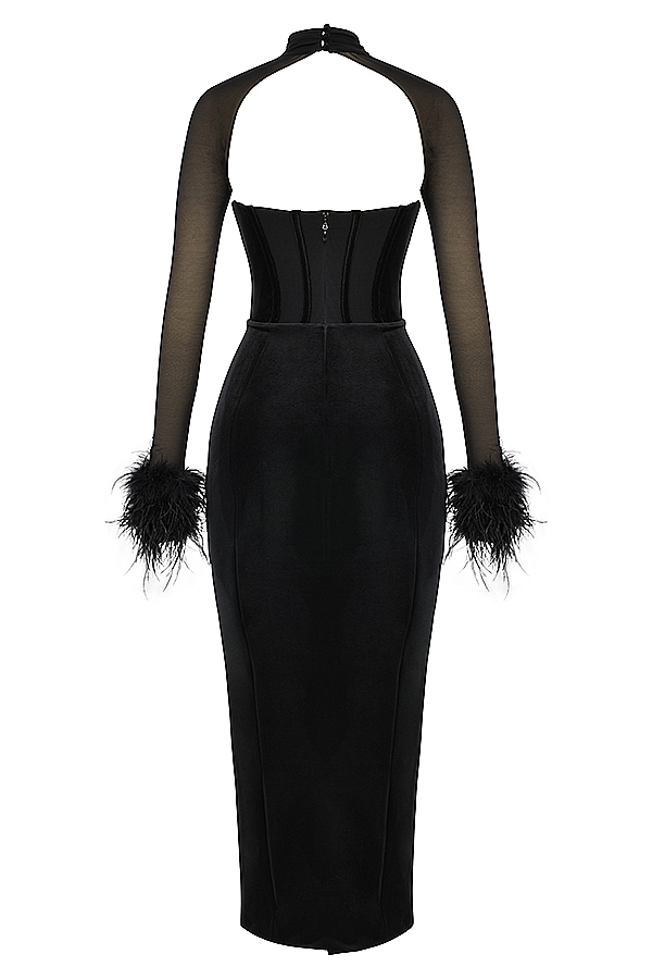 Thalia-Black Velvet Corset Maxi Dress