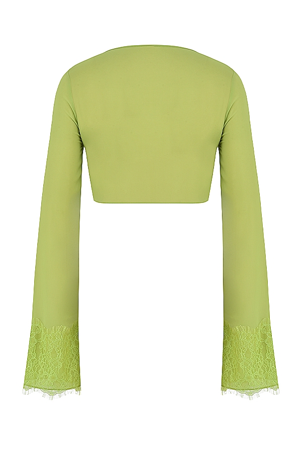 Tara-Lime Green Georgette Cropped Top