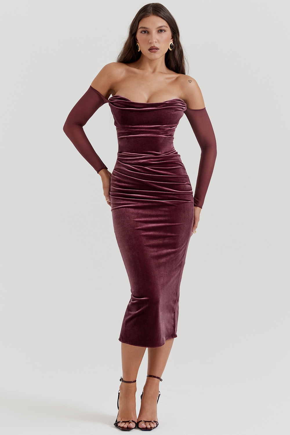 Leora-Mulberry Strapless Midi Dress