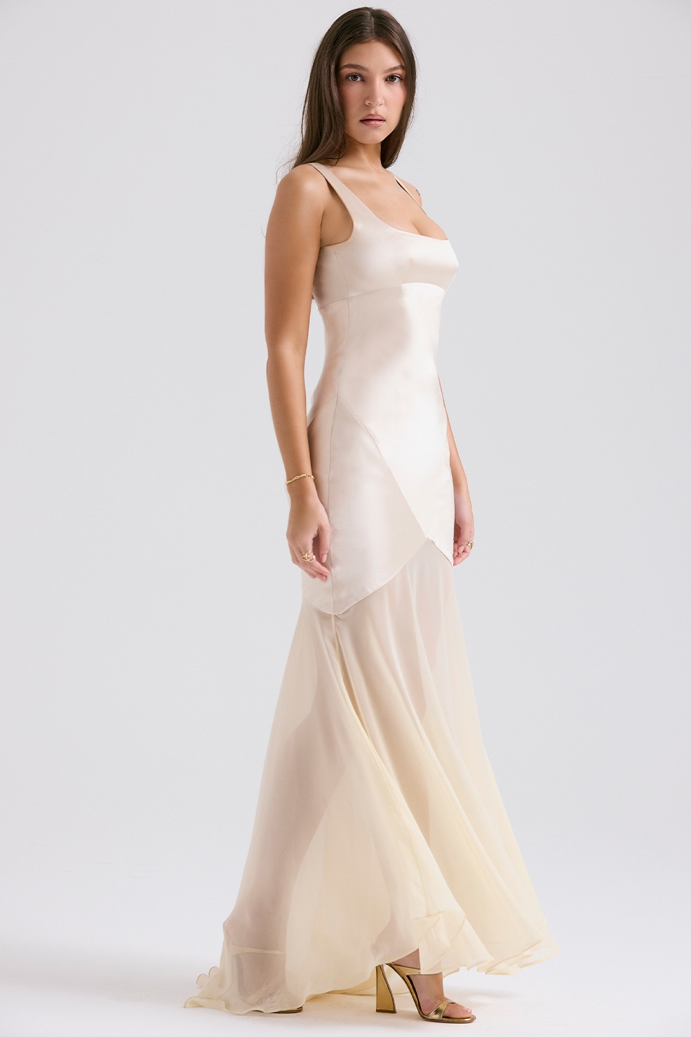 Vittoria-Champagne Chiffon Floor Length Gown