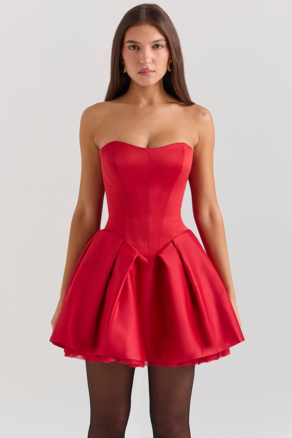 Salome-Holly Red Satin Detachable Bow Mini Dress