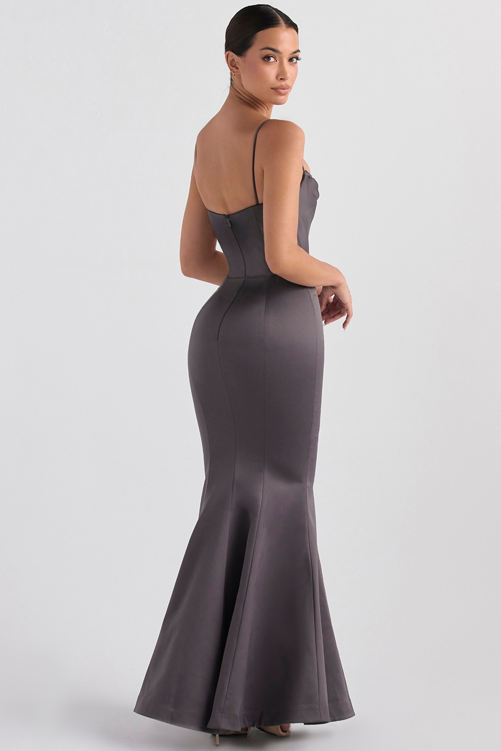Violette-Shadow Satin Fishtail Gown