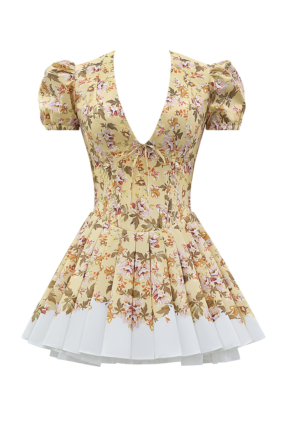 Imani-Honeyflower Print Pleated Cotton Mini Dress