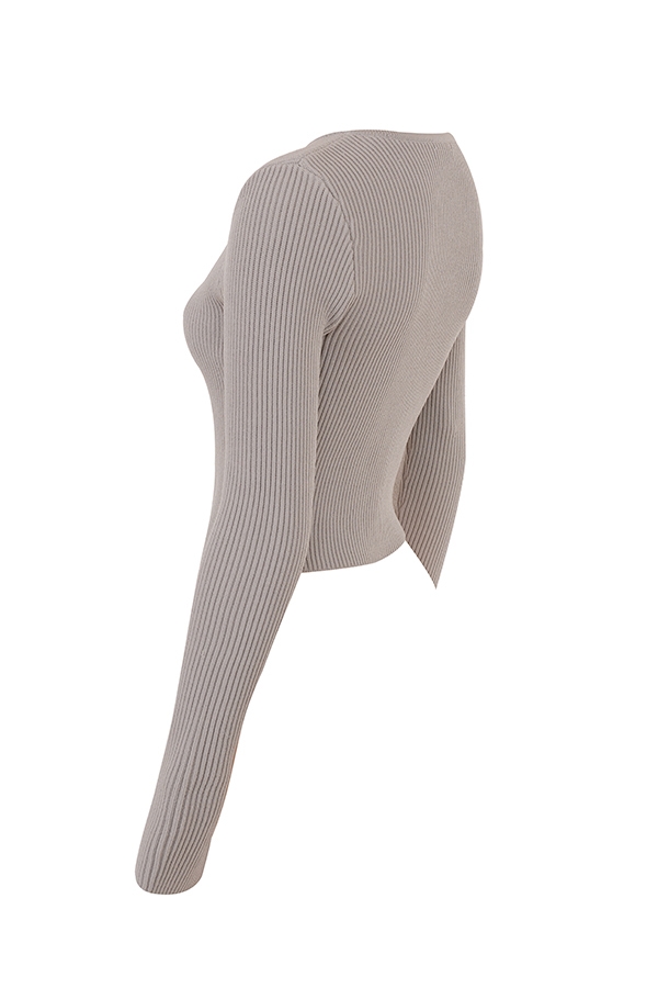 Sylvia-Taupe Ribbed Knit Cardigan - SALE