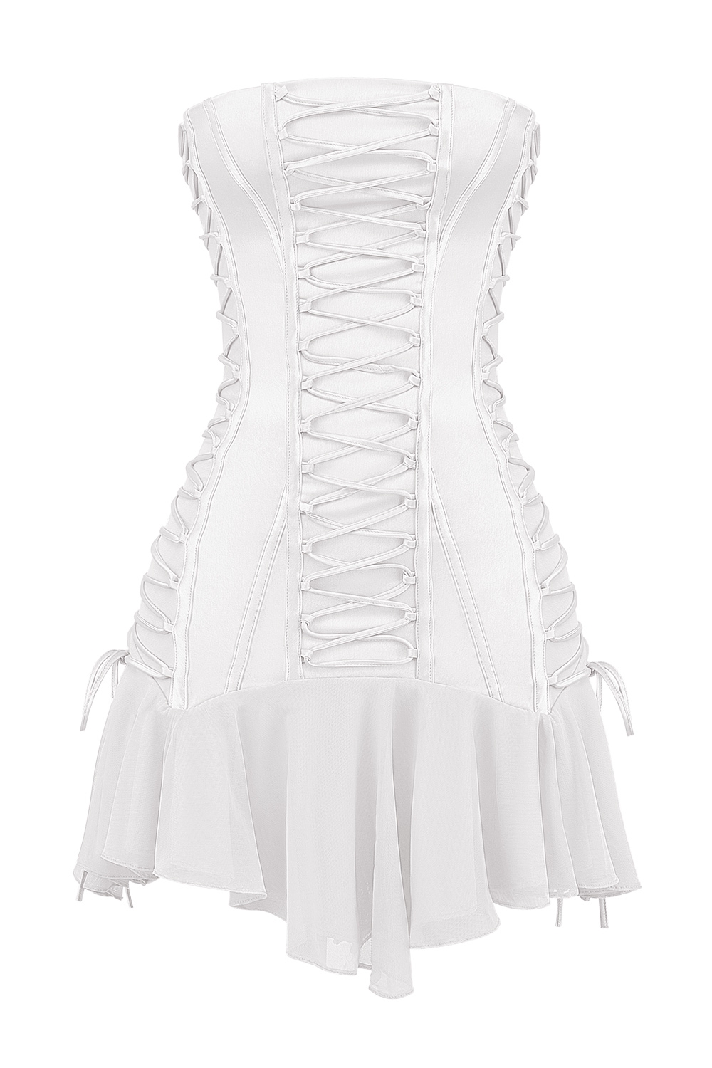 Sirena-White Strapless Lace Up Mini Dress