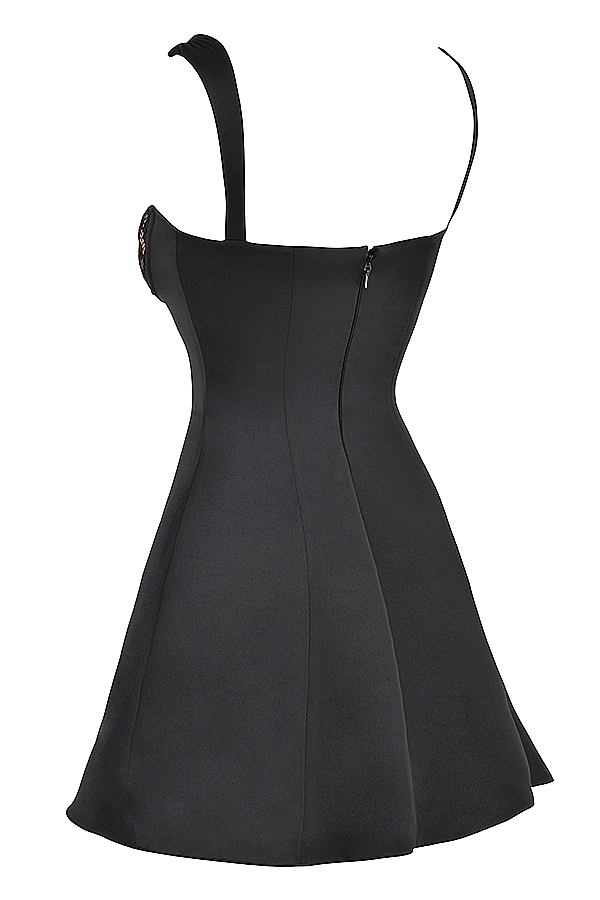 Adriana-Black Satin And Lace Mini Dress