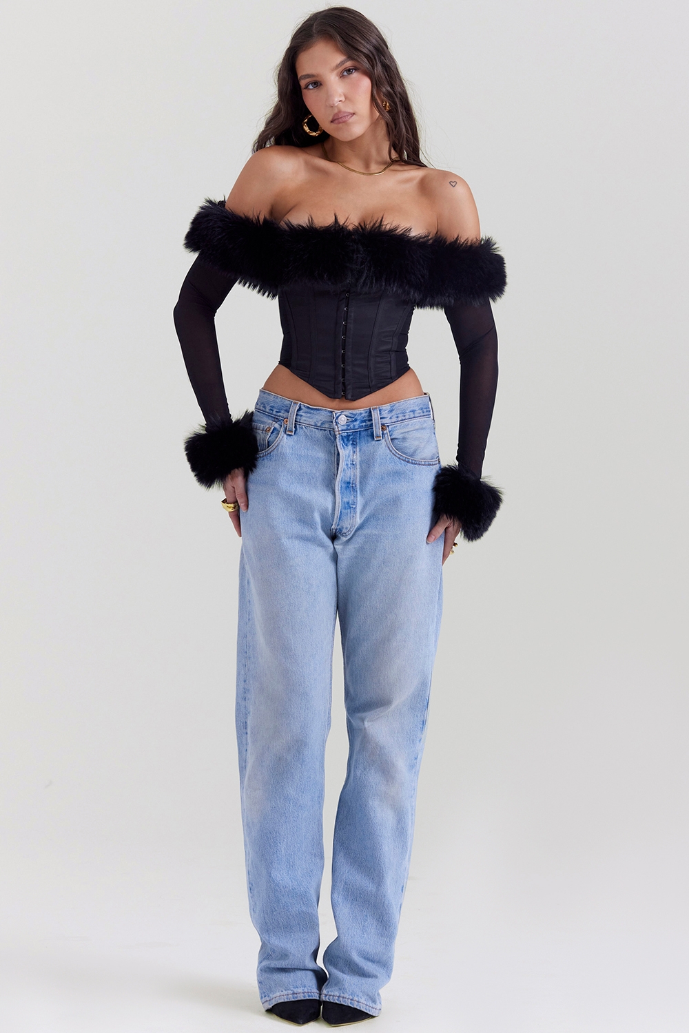 Merle-Black Faux Fur Trim Corset