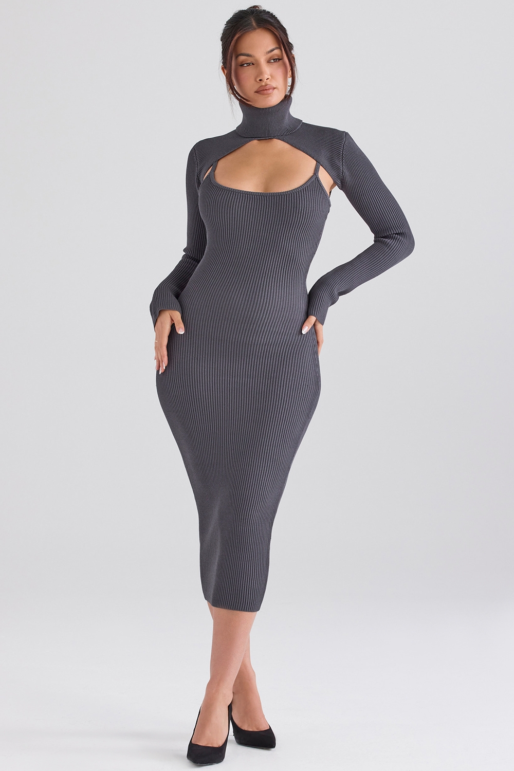 Meliora-Charcoal Knit Midi Dress - SALE
