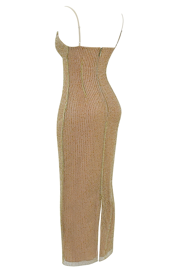 Alondra-Cafe Au Lait Beaded Maxi Dress - Limited Edition