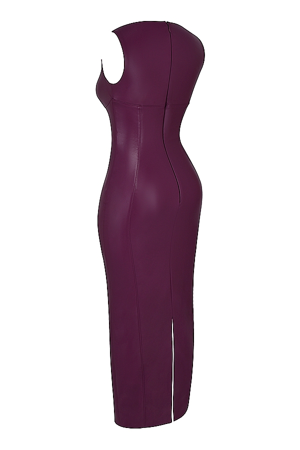 Sahara-Merlot Vegan Leather Maxi Dress