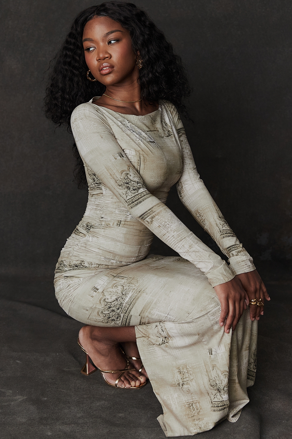 Lanetta-Pale Sage Print Maxi Dress